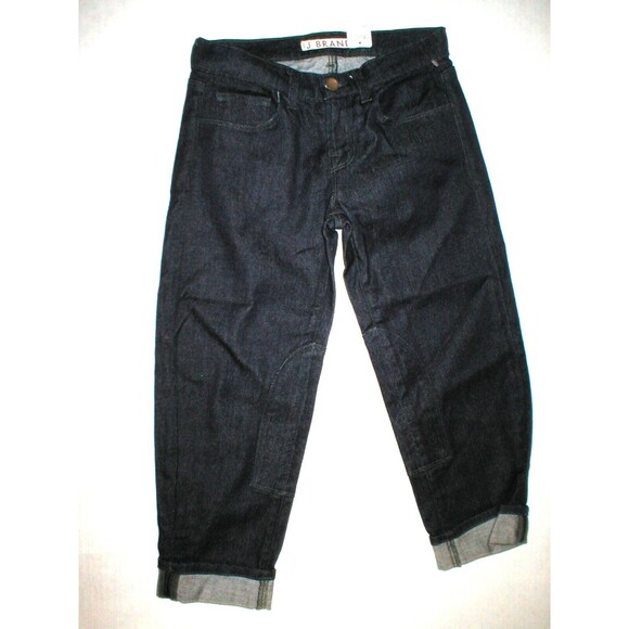 New Designer J Brand Jeans Womens 25 Dark Crop Rolled Cuff Riding Patch USA Rare - Picture 1 of 7